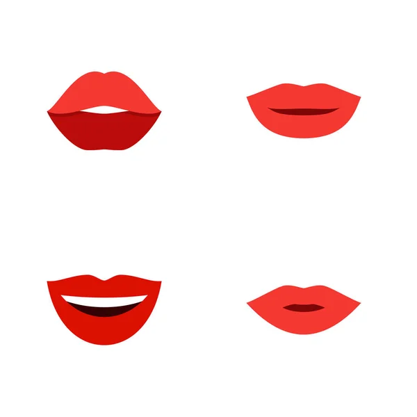 Labbra a icona piatta set di rossetti, pomate, sorrisi e altri oggetti vettoriali. Include anche trucco, bocca, elementi Rouge . — Vettoriale Stock