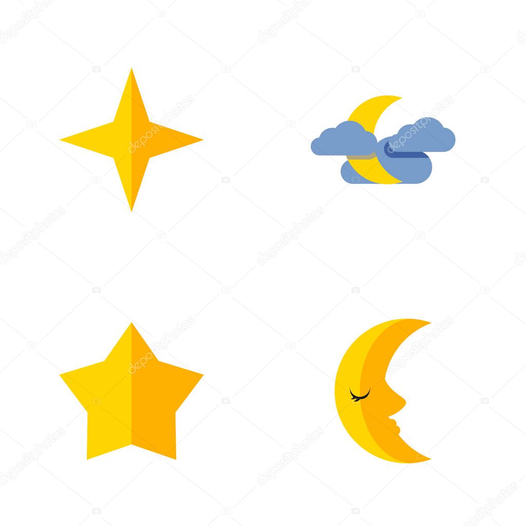 Flat Icon Bedtime Set Of Moon, Midnight, Starlet And Other Vector Objects. Also Includes Lunar, Crescent, Night Elements.
