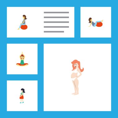 Yoga, spor, Fitness ve diğer vektör nesnelerini düz simgesi hamile kümesi. Ayrıca kadın, Bayan, gebelik öğeleri içerir.