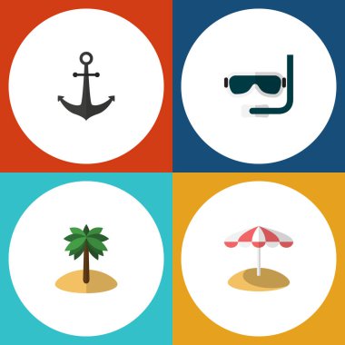 Düz simgesi yaz tüplü dalış, Hindistan cevizi, şemsiye ve diğer vektör nesnelerini ayarlayın. Ayrıca şemsiye, yüzücü, Hindistan cevizi öğeleri içerir.