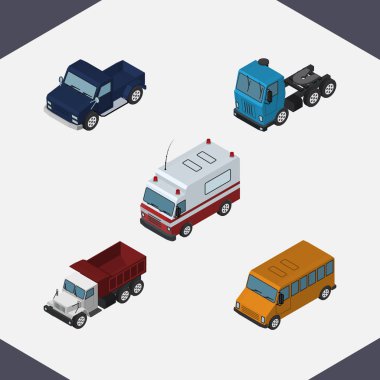 İlk yardım, navlun, Suv ve diğer vektör nesnelerini izometrik otomobil kümesi. Ayrıca Suv, Motor, otomatik öğeleri içerir.