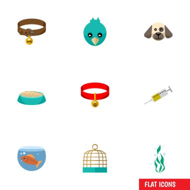 Düz simgesi evcil hayvan kümesi kuş hapishane, aşı, Serçe ve diğer vektör nesneleri. Ayrıca kuş, kedi, besin öğeleri içerir.