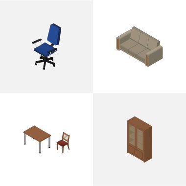 İzometrik tasarım kabine, kanepe, Office ve diğer vektör nesneleri kümesi. Ayrıca Office, kanepe, dolap öğeler içerir.