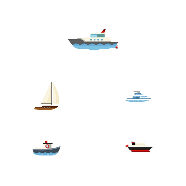 Icono plano conjunto de buques de carga, barco, transporte y otros objetos vectoriales. También incluye transporte, barco, elementos de yate . — Vector de stock