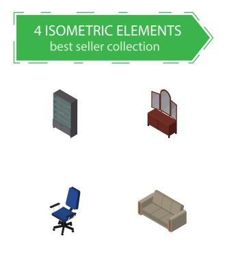 İzometrik çekmece, kanepe, Office ve diğer vektör nesneleri kümesi mobilya. Ayrıca dolap, kanepe, dolap öğeler içerir.