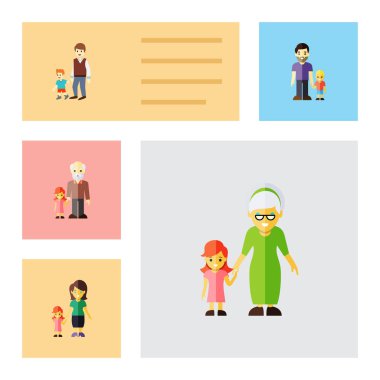 Düz simgesi insanlar çocuklar, İngitere, büyükbaba vektör nesneleri kümesi. Ayrıca İngitere, büyükanne, büyükbaba unsurları içerir.