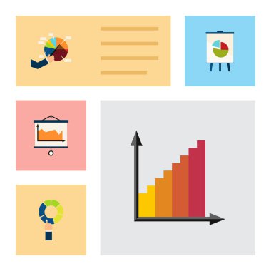 Düz simge diyagramı seti, Segment, diyagram, izleme ve diğer vektör nesneleri. Ayrıca grafik Bar, pasta öğeleri içerir.