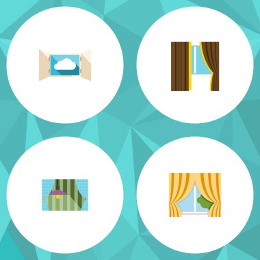 Düz simgesi çerçeve kümesi cam, perde, cam çerçeve ve diğer vektör nesneleri. Bulut, perde, cam öğeleri de içerir.