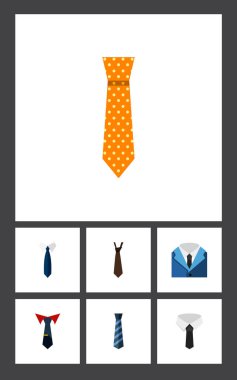 Düz simgesi giyim takım elbise, kravat, Tekstil ve diğer vektör nesneleri ayarlayın. Ayrıca takım elbise, gömlek, dokuma detayları içerir.