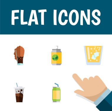 İçki, Soda, içecek ve diğer vektör nesnelerini düz simge içki seti. Ayrıca içki, içecek, Soda öğeleri içerir.