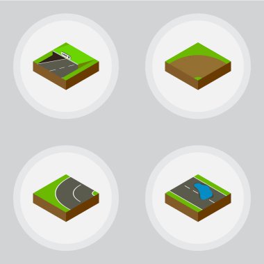 İzometrik Road Metro, kum, Plash vektör nesneleri kümesi. Sıra sende, asfalt, asfalt öğeleri de içerir.
