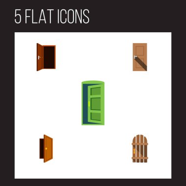 Düz simgesi kapı kümesi çerçeve, giriş, ahşap çit ve diğer vektör nesneleri. Ayrıca çıkış, giriş, giriş öğeleri içerir.