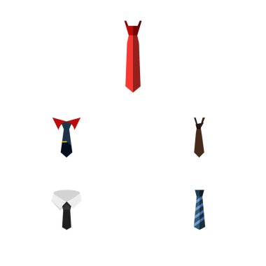 Düz simgesi kravat kümesi Tekstil, kravat, kravat ve diğer vektör nesneleri. Ayrıca resmi, yaka, stil öğeleri içerir.