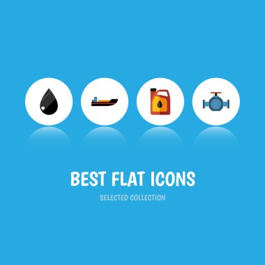 Düz simgesi benzin bidon, damlacık, flanş ve diğer vektör nesnelerini ayarlayın. Ayrıca boru, tekne, bidon öğeleri içerir.