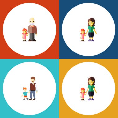 Düz simgesi aile büyükbaba, çocuklar, İngitere vektör nesneleri kümesi. Ayrıca çocuk, kardeşi, oğlu unsurları içerir.