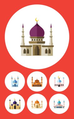 Düz simgesi Camii din, yapısı, geleneksel ve diğer vektör nesneleri kümesi. Ayrıca Müslüman, yapısı, Islam öğeleri içerir.