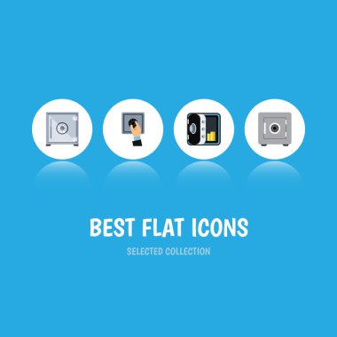 Düz simgesi güvenli kilitli, kasa, kapalı ve diğer vektör nesneleri kümesi. Ayrıca içerir kilidini, koruma, öğeleri bankacılık.