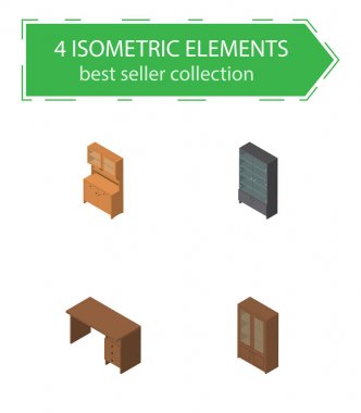 İzometrik tasarım büfe, dolap, dolap ve diğer vektör nesnelerini ayarlayın. Ayrıca dolap, Resepsiyon, büfe öğeleri içerir.