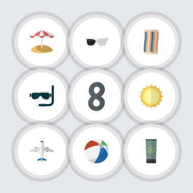 Düz simgesi Sezon dizi şemsiye, Scuba Diving, silecek ve diğer vektör nesneleri. Ayrıca silen, nemlendirici, plaj öğeleri içerir.