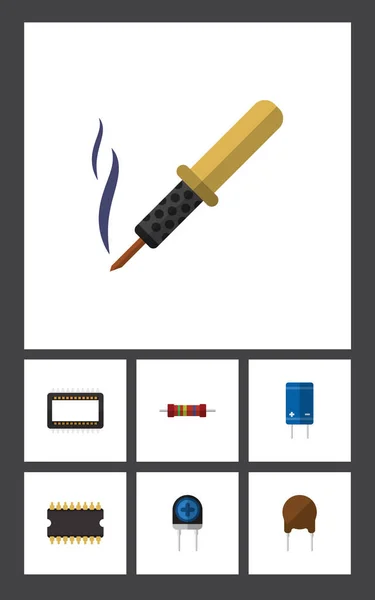 Conjunto de aparatos de iconos planos de triodo, microprocesador, mainframe y otros objetos vectoriales. También incluye triodo, resistencia, elementos de ajuste . — Archivo Imágenes Vectoriales