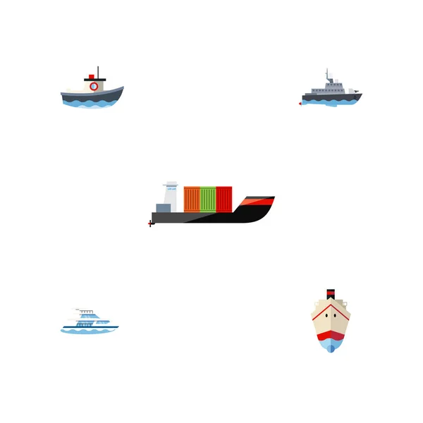 Conjunto de recipientes de icono plano de petrolero, entrega, nave y otros objetos vectoriales. También incluye carga, envío, elementos del barco . — Vector de stock