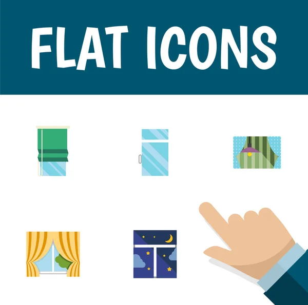 Platte Icon venster Set van Frame, balkon, glazen rand en andere vectorobjecten. Ook op balkon, Frame, glaselementen. — Stockvector