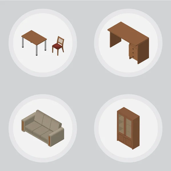 Isometrische Design Set van tafel, kast, stoel en andere vectorobjecten. Ook omvat kabinet, lade, Bureau elementen. — Stockvector