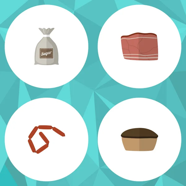 Set de alimentos Icono plano de dardo, saco, salchicha y otros objetos vectoriales. También incluye Azúcar, Comida, Elementos Sabrosos . — Vector de stock