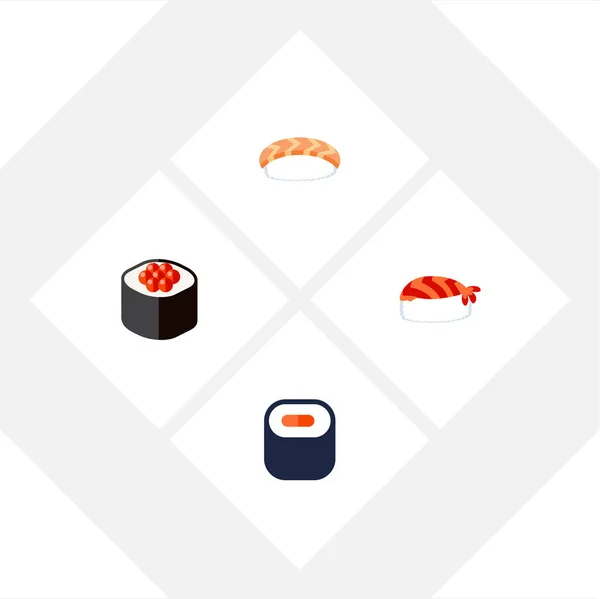Sashimi płaskie ikonę Ustaw owoce, Gourmet, Japoński żywności i innych obiektów wektorowych. Obejmuje również rolki, owoce morza, znakomite elementy. — Wektor stockowy