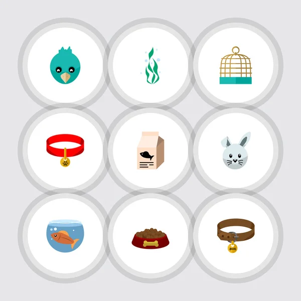Flache Symbol Tier Set von Hase, Kitty Halsband, Hund Halskette und andere Vektor-Objekte. umfasst auch Fisch, Gefängnis, Halskettenelemente. — Stockvektor