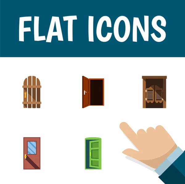 Flat Icon Door Set of Approach, Wooden Fence, Door and Other Vector Objects. Включает также деревянные, входные, дверные элементы . — стоковый вектор