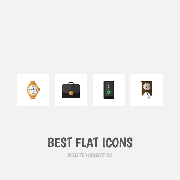 Flache Icon Life Set von Timer, Uhr, Aktentasche und anderen Vektorobjekten. auch Koffer, Handy, Aktentasche. — Stockvektor