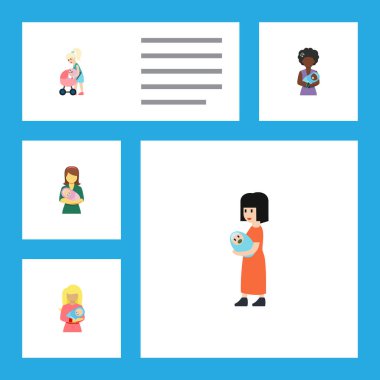 Anne, kadın, Bebek ve diğer vektör nesnelerini düz simge Mam seti. Ayrıca anne, Bebek, kadın öğeleri içerir.