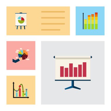 Düz simgesi diyagramı kümesi istatistik, Segment, şövale ve diğer vektör nesneleri. Ayrıca istatistiği, Bar, şövale öğeleri içerir.