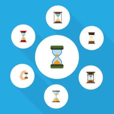 Düz simge Zamanlayıcı seti saatin, kum saati, kum sayacı vektör nesneleri. Ayrıca saat, kum, ölçüm öğeleri içerir.