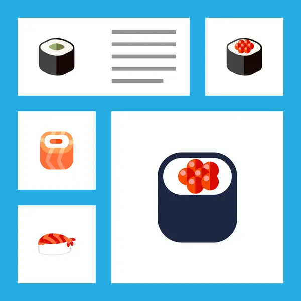 Icono plano Salmón Conjunto de Comer, Oriental, Gourmet y otros objetos vectoriales. También incluye Salmón, Sashimi, Elementos Mariscos . — Vector de stock