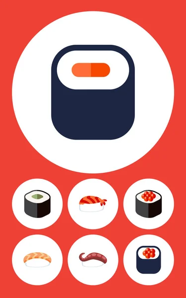 Flat ikonen lax uppsättning Maki, lax rullar, japansk mat och andra vektorobjekt. Innehåller även lax, äta, Sushi element. — Stock vektor