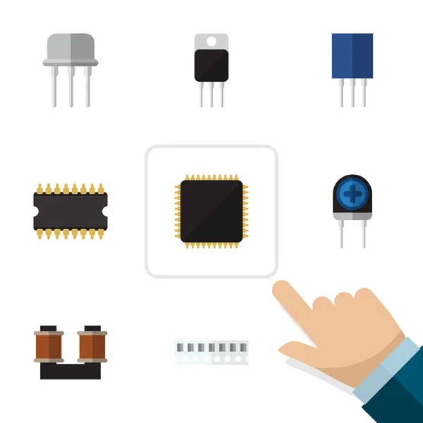 Conjunto de dispositivos de iconos planos de cobre de bobina, receptor, CPU y otros objetos vectoriales. También incluye acceso, memoria, elementos Fiildistor . — Archivo Imágenes Vectoriales