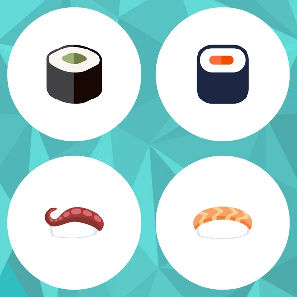 Flat Ikonuppsättning Sashimi lax rullar, skaldjur, Sashimi och andra vektorobjekt. Innehåller också fisk och skaldjur, äta, Sushi element. — Stock vektor