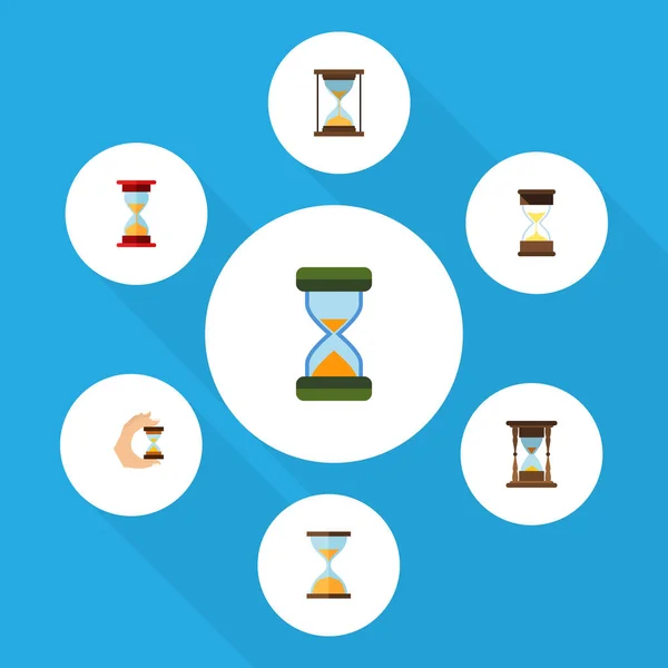 Ensemble de minuterie à icône plate d'objets vectoriels d'horloge, sablier, sablier. Comprend également Horloge, sable, éléments de mesure . — Image vectorielle