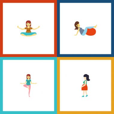 Anne, poz, meditasyon ve diğer vektör nesnelerini düz simge hamilelik seti. Ayrıca gebelik, kadın, meditasyon öğeleri içerir.