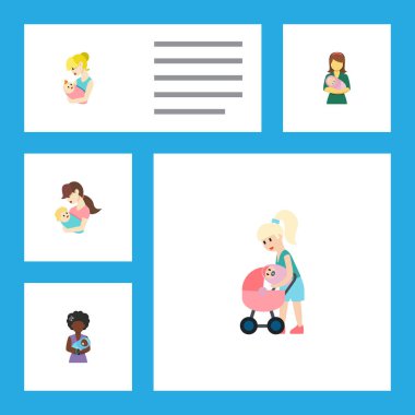 Düz simgesi Mam kümesi ebeveyn, çocuk, anne ve diğer vektör nesneleri. Ayrıca çocuk, çocuk, dadı öğeleri içerir.