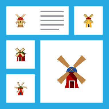 Düz simgesi alternatif türbin, ekoloji, kırsal ve diğer vektör nesneleri kümesi. Ayrıca Rüzgar, değirmen, ekoloji öğeleri içerir.