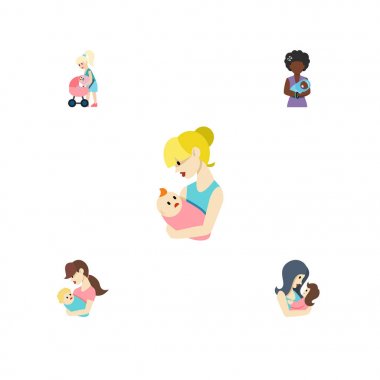 Anne, çocuk, yeni doğan bebek ve diğer vektör nesnelerini düz simge Mam seti. Ayrıca ebeveyn, Bebek, Mam öğeleri içerir.