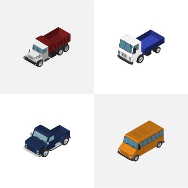 Kamyon, navlun, Suv ve diğer vektör nesnelerini izometrik otomobil kümesi. Ayrıca Suv, kamyon, taşıma elemanları içerir.