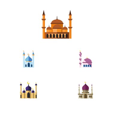 Düz simgesi Camii kümesi oluşturma, geleneksel, Camii ve diğer vektör nesneleri. Ayrıca Müslüman, Minare, mimari öğeler içerir.