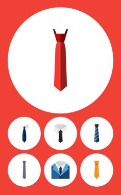 Düz simgesi giyim tarzı, yaka, Cravat ve diğer vektör nesneleri kümesi. Ayrıca stil, takım elbise, dokuma detayları içerir.