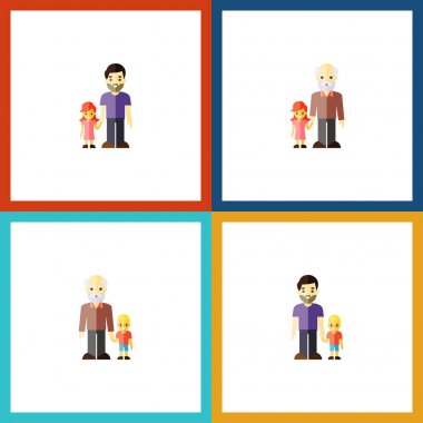 Düz simgesi insanlar koymak büyükbaba, torunu, oğlu vektör nesneleri. Ayrıca İngitere, Dede, baba unsurları içerir.