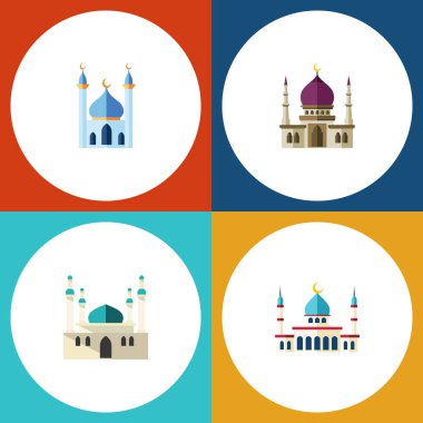 Düz simgesi cami mimarisi, yapısı, geleneksel ve diğer vektör nesneleri kümesi. Ayrıca Islam, Müslümanlık, yapı unsurları içerir.