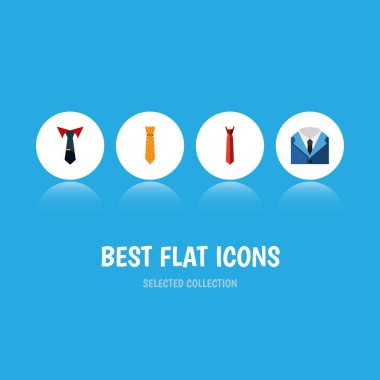 Düz simgesi giyim giyim, takım elbise, stil ve diğer vektör nesnelerini ayarlayın. Ayrıca kravat, kravat, takım elemanları içerir.